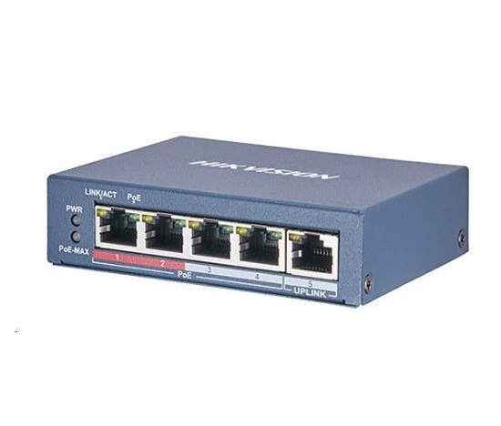 HIKVISION DS-3E0105P-E (B) (4+1) PoE switch, 60W budget, 1x 100Mbit, 4x 10/100Mbit PoE Plus, IEEE802.3af/at
