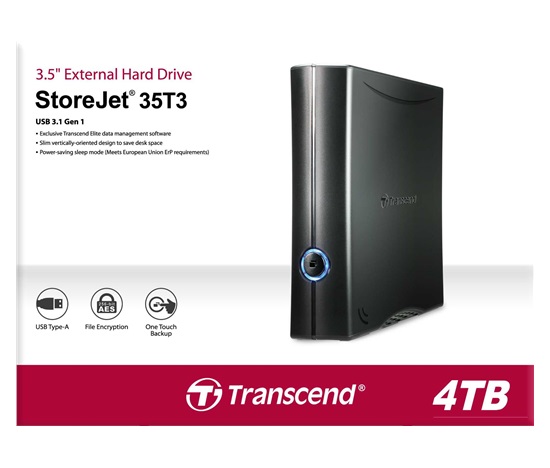 TRANSCEND externí HDD 3,5" USB 3.0 StoreJet 35T3, 4TB, Black, Turbo