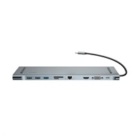 Baseus Enjoyment Series HUB USB-C (USB-C PD, 3*USB 3.0, HDMI, VGA, RJ45, 3,5mm Jack, microSD/SD čtečka), šedá
