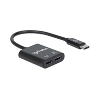 MANHATTAN USB 2.1 Sound Adapter, USB Type-C to C/F (audio) & C/F (PD) black, Retail Box