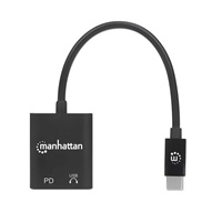 MANHATTAN USB 2.1 Sound Adapter, USB Type-C to C/F (audio) & C/F (PD) black, Retail Box