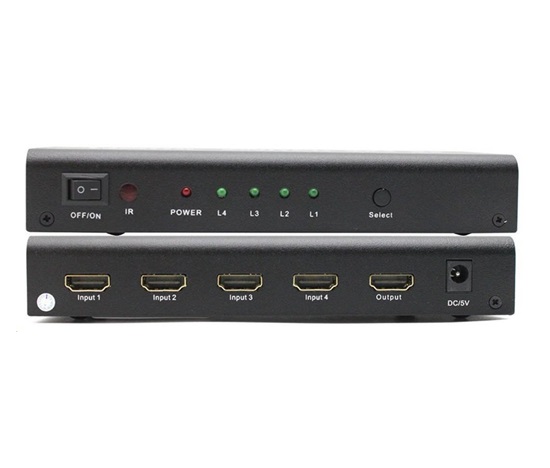 PREMIUMCORD HDMI switch 4:1 kovový s dálkovým ovladačem a napájecím adaptérem