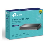 TP-Link switch TL-SF1008LP (8x100Mb/s, 4xPoE, 41W, fanless)