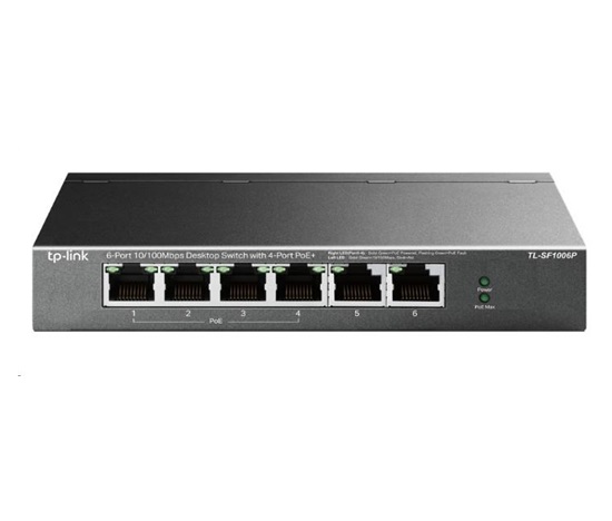 TP-Link switch TL-SF1006P (6x100Mb/s, 4xPoE+, 67W, fanless)