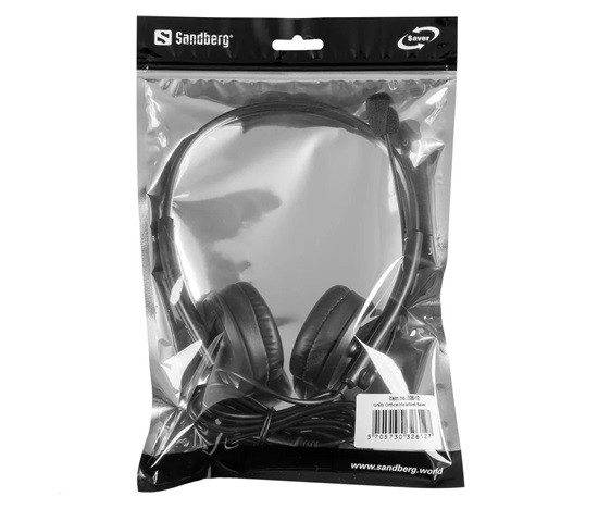 Sandberg náhlavní souprava Office SAVER s mikrofonem, USB, stereo, černá