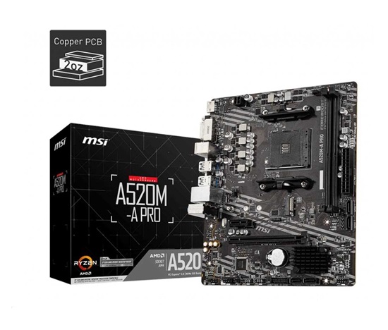 MSI MB Sc AM4 A520M-A PRO, AMD A520, VGA, 2xDDR4, m-ATX