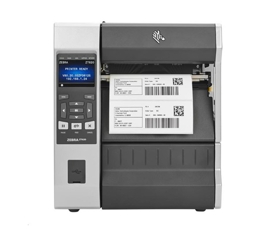 Zebra ZT620, 12 dots/mm (300 dpi), cutter, disp. (colour), RTC, ZPL, ZPLII, USB, RS-232, BT, Ethernet