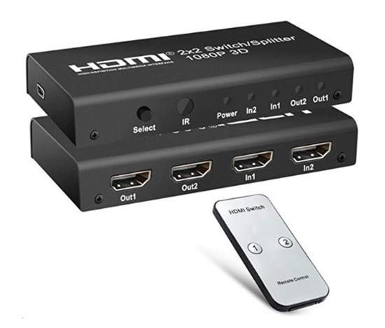PREMIUMCORD HDMI switch 2:2 , 3D, 1080p s dálkovým ovladačem