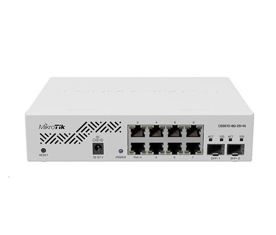 MikroTik Cloud Smart Switch CSS610-8G-2S+IN, 8 gigabit.portů, PoE-In, 2xSFP+, SwOS