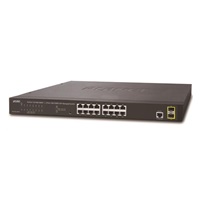 Planet GS-4210-16T2 Switch, L2/L4, 16x 1000Base-T, 2x SFP, Web/SNMPv3, VLAN, QoS, IPv6, fanless