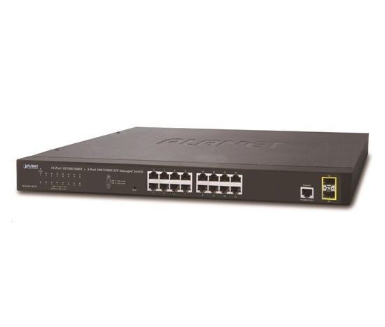 Planet GS-4210-16T2 Switch, L2/L4, 16x 1000Base-T, 2x SFP, Web/SNMPv3, VLAN, QoS, IPv6, fanless