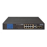 Planet GSD-1222VHP Switch, 8x PoE + 2x 1000Base-T + 2x SFP, LCD,VLAN, extend mód 10Mb do 250m, IEEE 802.3at 120W