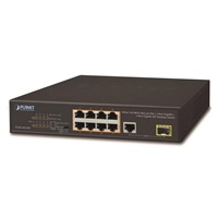 Planet FGSD-1011HP Switch, 8x 10/100 PoE, 1x TP + 1x SFP 1000Base-X, extend mód 10Mb, ESD, 802.3at 120W, fanless