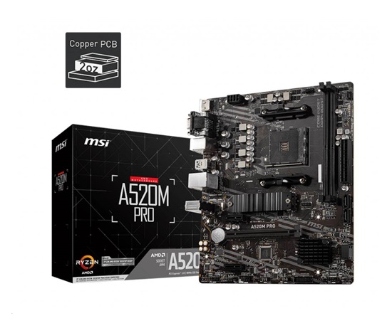 BAZAR - MSI MB Sc AM4 A520M PRO, AMD A520, VGA, 2xDDR4, mATX - repair (v krabici)