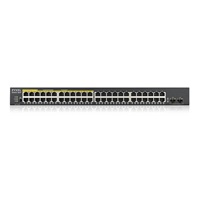 Zyxel GS1900-48HP v2 50-port Gigabit Web Smart PoE switch, 48x gigabit RJ45 (z toho 24x PoE), 2x SFP, PoE budget 170W