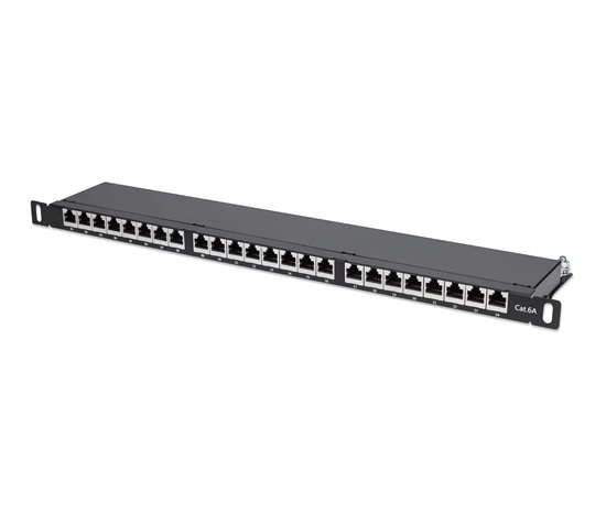 Intellinet Patch panel 24 port Cat6A, stíněný FTP, černý, 0.5U