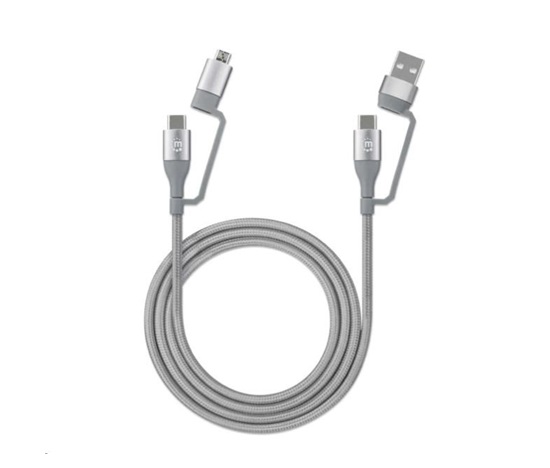 MANHATTAN Kabel 4-in-1, nabíjení a sync USB kabel, 480 Mbps, 3A/60W, 1m, pletený design, šedá