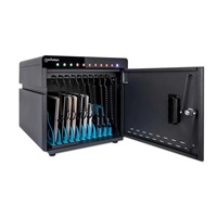 MANHATTAN stolní nabíjecí skříň - 10 portů, 180 W, přepěťová ochrana, tichá ventilace, kovové pouzdro, černá