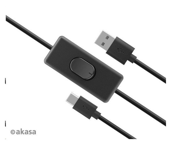 AKASA kabel USB-A 2.0 na USB-C, napájecí kabel se switchem (pro Raspberry Pi 4), 1.5m