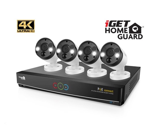 iGET HOMEGUARD HGNVK84904 - Kamerový systém s UltraHD 4K kamerami, IR LED, venkovní, set 4x kamera + rekordér