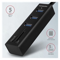 AXAGON HMA-CR3A, USB 3.2 Gen 1 hub, porty 3x USB-A + čtečka karet SD/microSD, kovový, kabel USB-A 20cm
