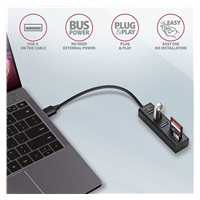 AXAGON HMA-CR3A, USB 3.2 Gen 1 hub, porty 3x USB-A + čtečka karet SD/microSD, kovový, kabel USB-A 20cm
