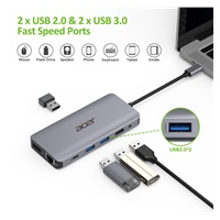 ACER 12v1 Type C dongle: 2 x USB3.2, 2 x USB2.0, 1x SD/TF, 2 x HDMI, 1 x PD, 1 x DP, 1 x RJ45, 1 x 3.5 Audio