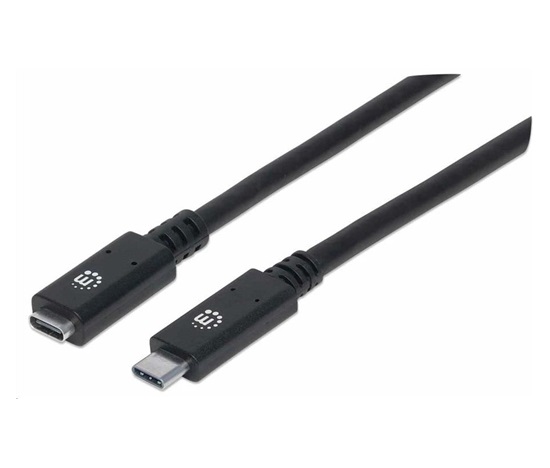 Manhattan USB-C kabel, USB 3.1 Gen 2, USB-C Male na USB-C Female, 10 Gbps, 5 A, 50cm, černá