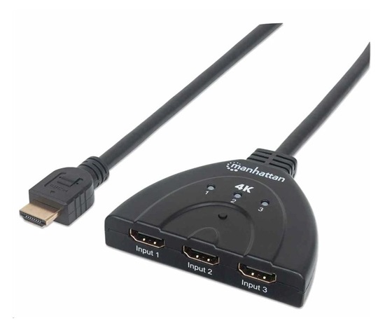 Manhattan HDMI přepínač, 4K 3-Port HDMI Switch, 4K@60Hz, USB Powered, černá