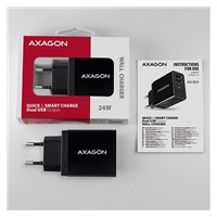 AXAGON ACU-QS24, QC & SMART ładowarka sieciowa 24W, 2x port USB-A, QC3.0/AFC/FCP + 5V/1.2A