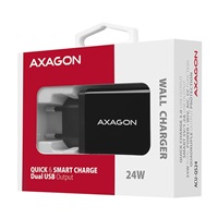 AXAGON ACU-QS24, QC & SMART ładowarka sieciowa 24W, 2x port USB-A, QC3.0/AFC/FCP + 5V/1.2A