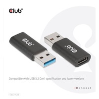 Club3D adaptér USB 3.2 Gen1 Type A na USB 3.2 Gen1 Type C (M/F), černá