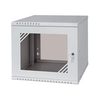 LEXI-Net 19" nástěnný rozvaděč Basic 9U 525x450, skleněné dveře, bez zad, rozložený, šedý