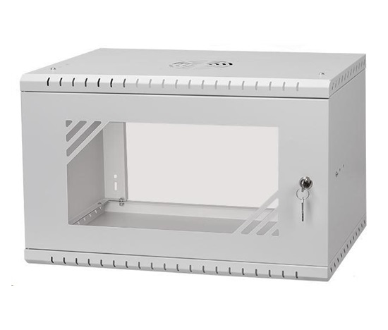 LEXI-Net 19" nástěnný rozvaděč Basic 6U 520x450, skleněné dveře, bez zad, rozložený, šedý