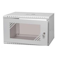 LEXI-Net 19" nástěnný rozvaděč Basic 6U 520x350, skleněné dveře, bez zad, rozložený, šedý