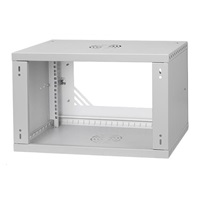 LEXI-Net 19" nástěnný rozvaděč Basic 6U 520x350, skleněné dveře, bez zad, rozložený, šedý