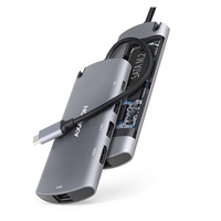 AXAGON HMC-6M2, USB 3.2 Gen 1 hub, porty 2x USB-A, HDMI, RJ-45 GLAN, SATA M.2 slot, PD 100W, kabel USB-C 18cm