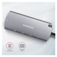 AXAGON HMC-6M2, USB 3.2 Gen 1 hub, porty 2x USB-A, HDMI, RJ-45 GLAN, SATA M.2 slot, PD 100W, kabel USB-C 18cm