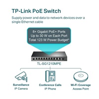 TP-Link CCTV Easy Smart switch TL-SG1210MPE (8xGbE, 1xGbE uplink, 1xGbE/SFP combo uplink, 8xPoE+, 123W, fanless)