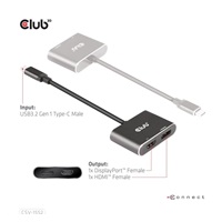 Club3D hub MST (Multi Stream Transport) USB3.2 Gen2 Type-C(DP Alt-Mode) na DisplayPort + HDMI 4K60Hz (M/F)