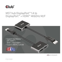 Club3D hub MST (Multi Stream Transport) DisplayPort 1.4 na DisplayPort + HDMI 4K60Hz (M/F)