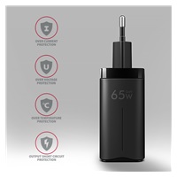 AXAGON ACU-DPQ65, GaN ładowarka sieciowa 65W, 3x port (USB-A + dual USB-C), PD3.0/QC4+/PPS/Apple