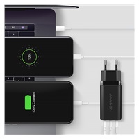 AXAGON ACU-DPQ65, GaN ładowarka sieciowa 65W, 3x port (USB-A + dual USB-C), PD3.0/QC4+/PPS/Apple, czarna