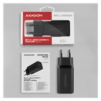 AXAGON ACU-DPQ65, GaN ładowarka sieciowa 65W, 3x port (USB-A + dual USB-C), PD3.0/QC4+/PPS/Apple, czarna