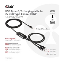 Club3D nabíjecí kabel USB Type-C, Y charging cable to 2x USB Type-C max. 100W, 1.83m/6ft M/M