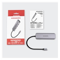AXAGON HMC-5, USB 3.2 Gen 1 hub, porty 2x USB-A, HDMI, SD/microSD slot, PD 100W, kabel USB-C 20cm