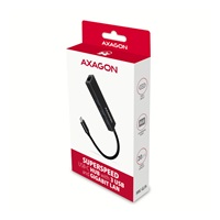 AXAGON HMC-GL3A, USB 3.2 Gen 1 hub, porty 3x USB-A + Gigabit Ethernet, kovový, kabel USB-C 20cm