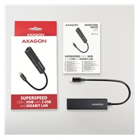 AXAGON HMC-GL3A, USB 3.2 Gen 1 hub, porty 3x USB-A + Gigabit Ethernet, kovový, kabel USB-C 20cm