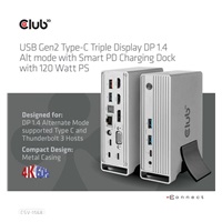 Club3D Dokovací stanice USB-C 12v1, 1xDP, 2xHDMI, 1xVGA, 2xUSB-C, 4xUSB, 1xRJ45, 1x3.5mm, šedá