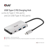 Club3D hub USB-C Gen2 PD na 2x USB-C 10G porty a 2x USB-A 10G porty